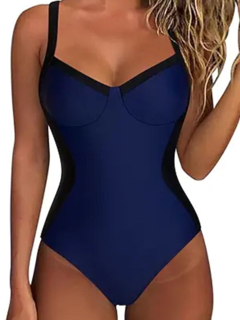 NWT SUUKSESS One Piece Tummy Control Swimsuit Navy Black Crisscross Back Medium